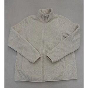 Uniqlo Sweater Womens Sz XL Beige Sherpa Fleece Full Zip Long Sleeve
